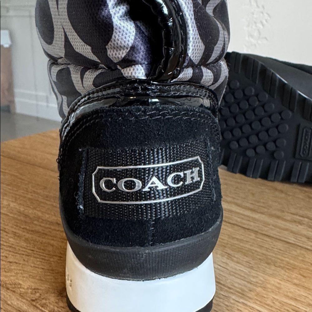 Coach DOREAN Monogram Women’s Black and Gray Nylon Suede Winter Boots Size 6.5 - Picture 10 of 13